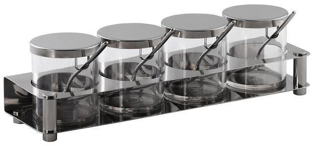 The SMART Condiment Set with Stainless Steel Spoons and Glass Jars